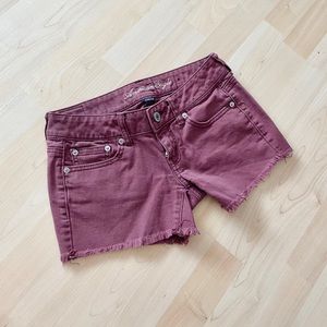 American Eagle Red Distressed Jean Cutoff Shorts